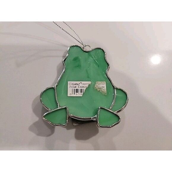 Stained Glass Frog Suncatcher Window Ornament - 3" Small Green Flower Ganz - Picture 3 of 3